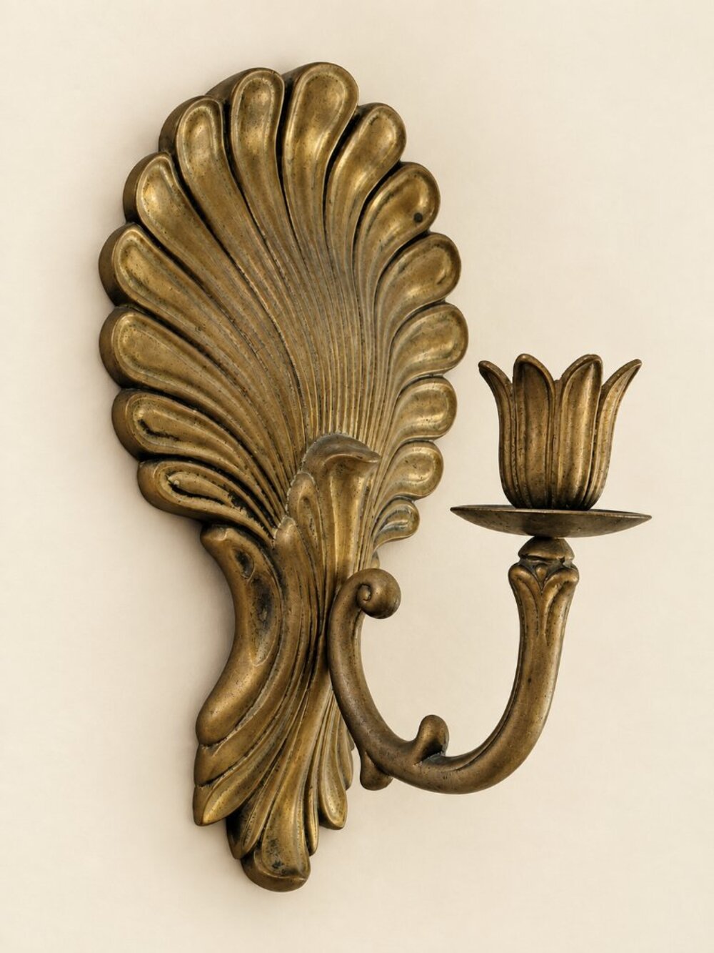 Vintage Andrea by Sadek Brass Wall Sconce Shell Tulip Candle Holder Made Taiwan